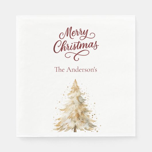 Tree snow white red script Christmas luncheon Servet (Voorkant)
