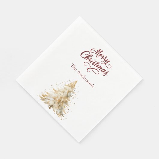 Tree snow white red script Christmas luncheon Servet (Hoek)