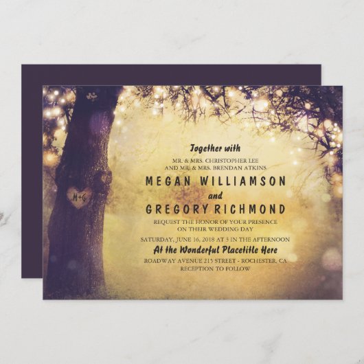 Tree String Lights Huwelijksuitnodiging Kaart (Voorkant / Achterkant)