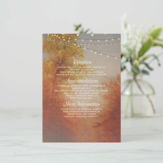 Tree String Lights Rustic Fall Wedding Details Informatiekaartje (Staand voorkant)