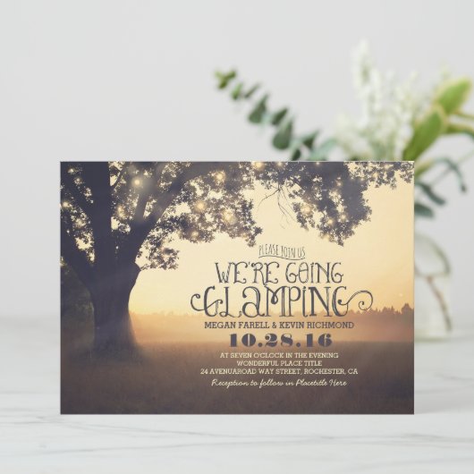 Tree String Lights - We gaan Glamping Wedding Kaart (Staand voorkant)