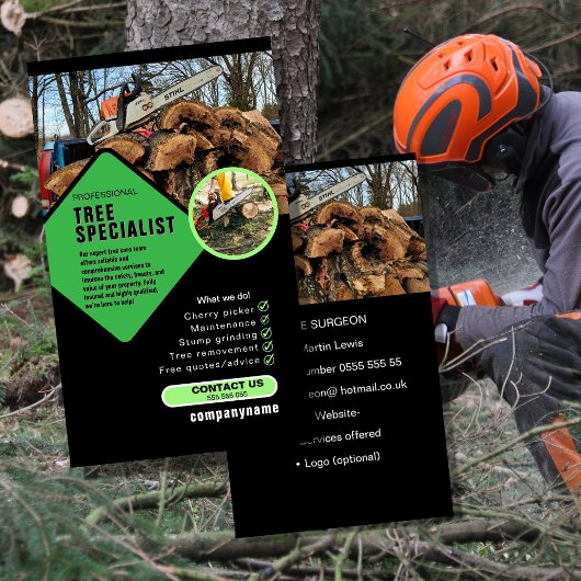 Tree Surgeon Business Card | Arborist & Tree Care  Visitekaartje