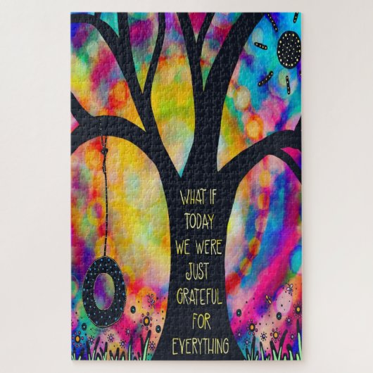 Tree Swing dankbaar voor alles Quote Fun Legpuzzel (Verticaal)