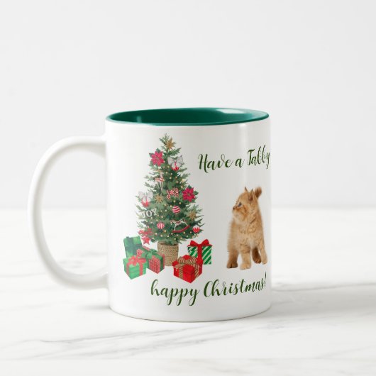 Tree Tabby Cat Happy Kerstmis Tweekleurige Koffiemok (Links)