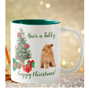 Tree Tabby Cat Happy Kerstmis Tweekleurige Koffiemok