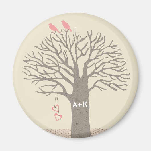 Tree Tortelduifjes Love Initialen Custom Magnet (Voorkant)