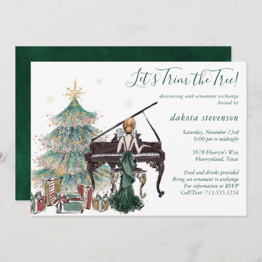 Tree Trim en Vakantie Ornament Exchange Party Kaart (Voorkant / Achterkant)