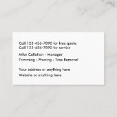 Tree Trimming Service Visitekaartje (Achterkant)