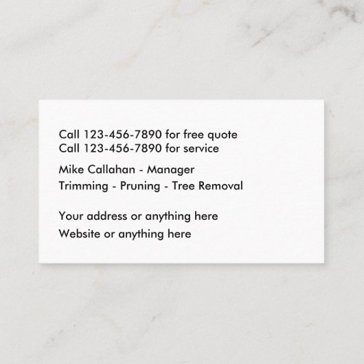 Tree Trimming Service Visitekaartje (Achterkant)