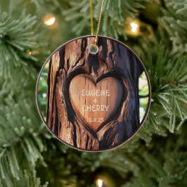 Tree Trunk Hand gesneden namen Romantische Keepsak Keramisch Ornament