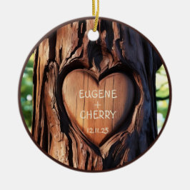 Tree Trunk Hand gesneden namen Romantische Keepsak Keramisch Ornament