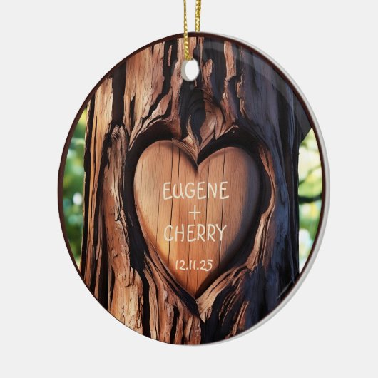 Tree Trunk Hand gesneden namen Romantische Keepsak Keramisch Ornament (Links)