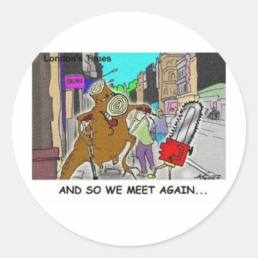 Tree Vs chain Saw Funny Rick London Gifts Ronde Sticker (Voorkant)