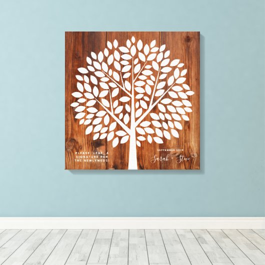 Tree Wedding Gastenboek met 130 bladeren Canvas Afdruk (Insitu (Houten vloer))