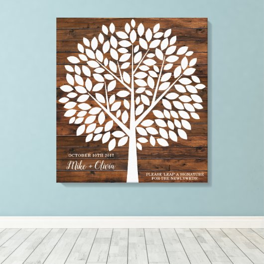 Tree Wedding Guest Book Alternatief | 120 bladeren Canvas Afdruk (Insitu (Houten vloer))