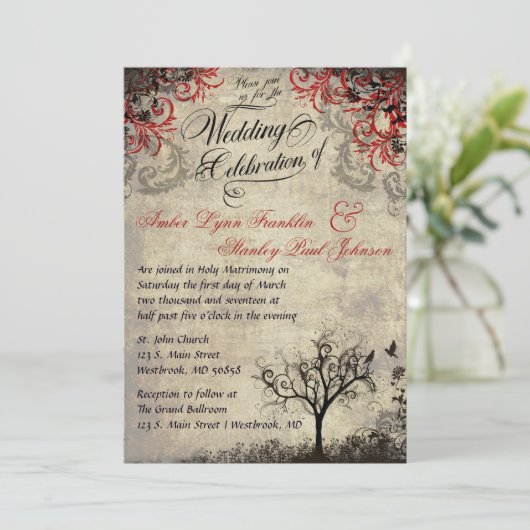  Tree Wedding Invitation Kaart (Staand voorkant)