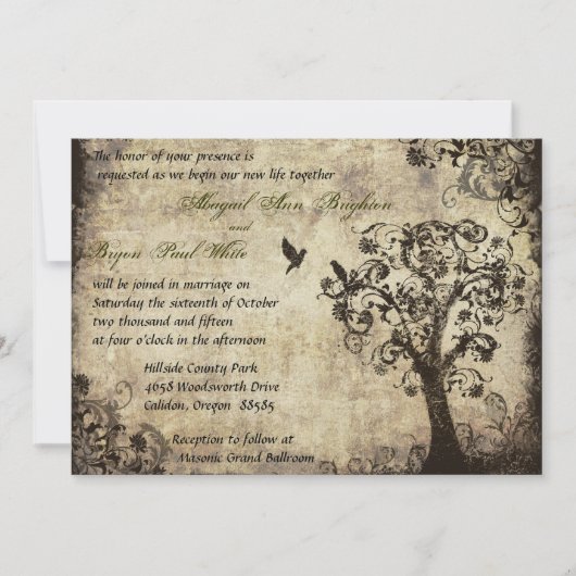  Tree Wedding Invitation met Groene Tekst Kaart (Voorkant)