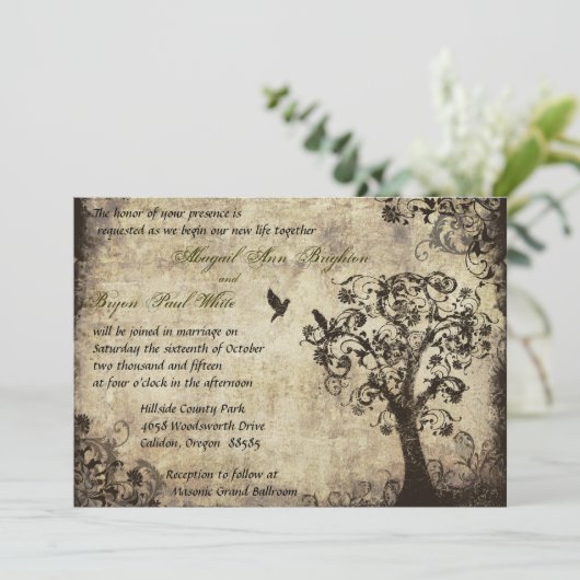  Tree Wedding Invitation met Groene Tekst Kaart (Staand voorkant)