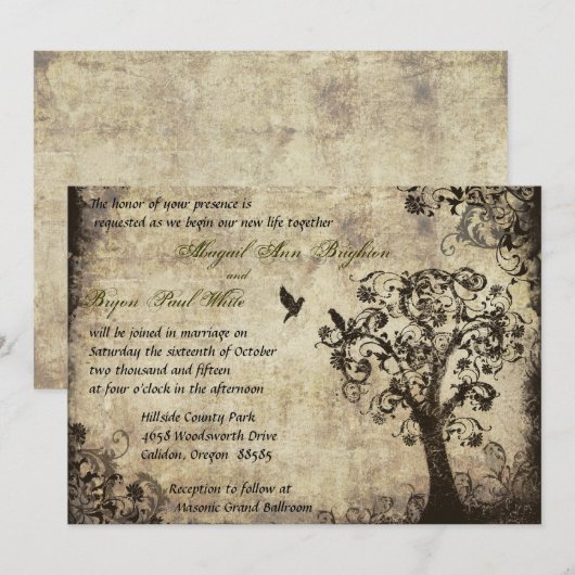  Tree Wedding Invitation met Groene Tekst Kaart (Voorkant / Achterkant)