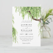 Tree Weeping Willow Rustic Budget QR Code Wedding Kaart (Staand voorkant)