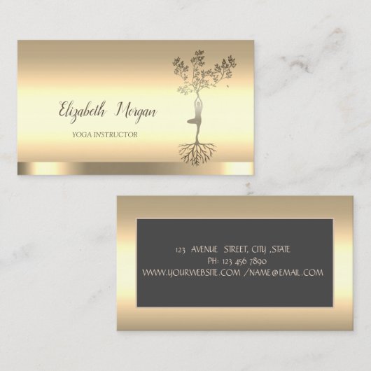 Tree Women Silhouette, Gold Yoga Instructor Visitekaartje (Voorkant / Achterkant)