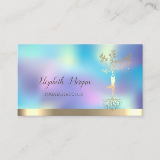 Tree Women Silhouette, Holographic Yoga Instructor Visitekaartje (Voorkant)