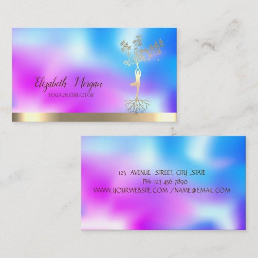 Tree Women Silhouette Holographic Yoga Instructor Visitekaartje (Voorkant / Achterkant)
