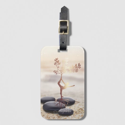 Tree Women Silhouette Zen Stones Bagagelabel (Voorkant (verticaal))