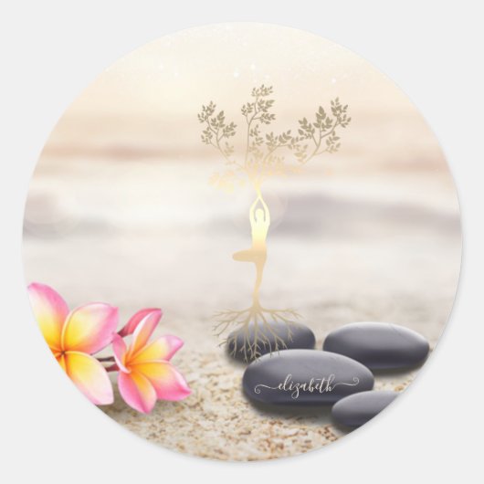 Tree Women Silhouette Zen Stones Sierkussen Ronde Sticker (Voorkant)