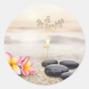 Tree Women Silhouette Zen Stones Sierkussen Ronde Sticker