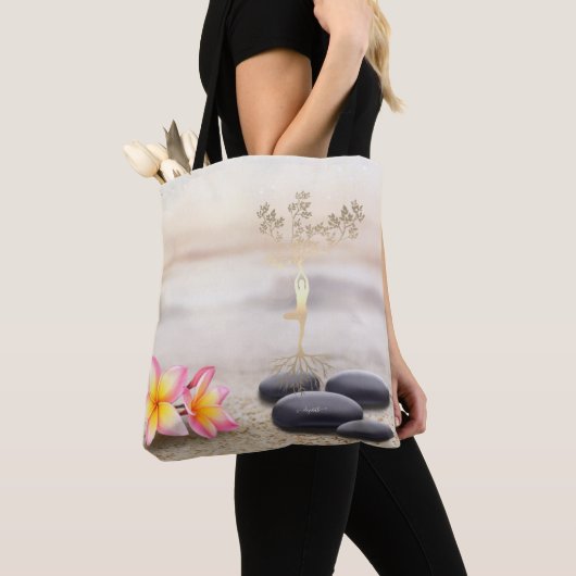 Tree Women Silhouette Zen Stones Tote Bag (Dichtbij)