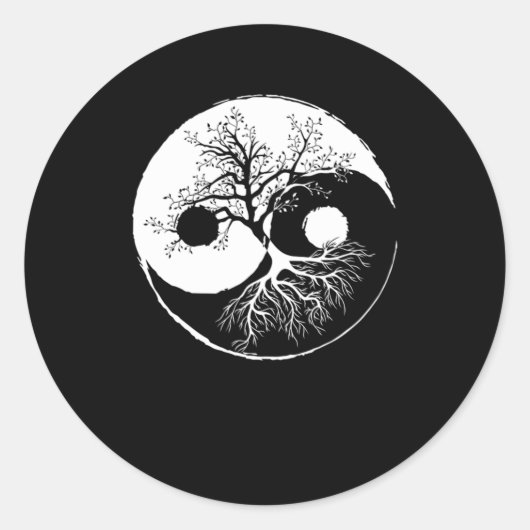 Tree Yin Yang Bonsai China Harmony Meditation Gift Ronde Sticker (Voorkant)