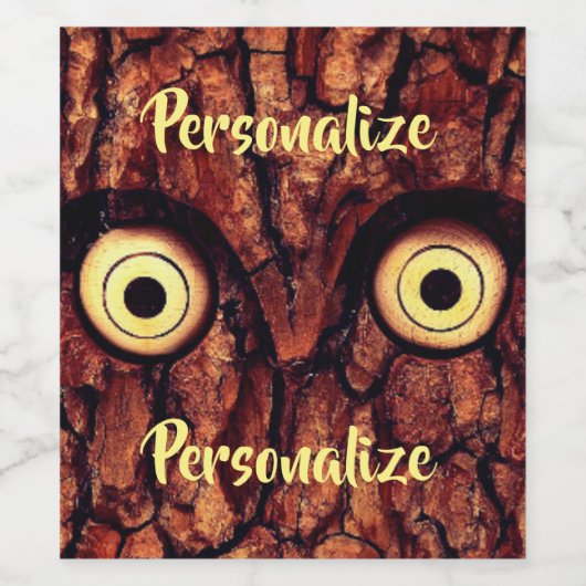 Treebark uil rustiek grillig wijn etiket (Enkel label)