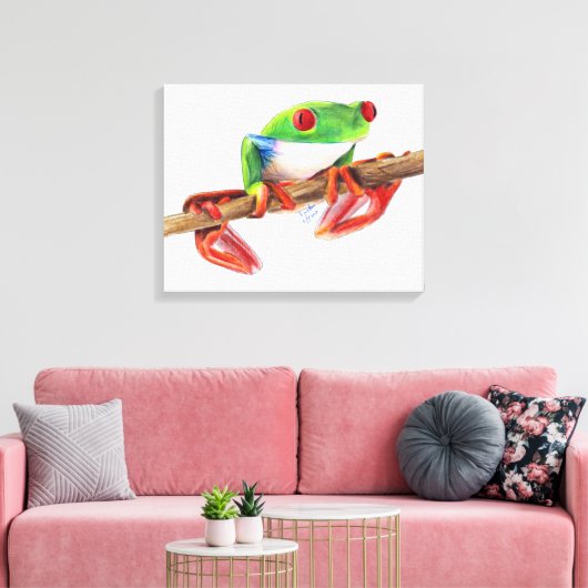 Treefrog boom kikker schattig dier illustratie tek canvas afdruk (Insitu (Woonkamer))