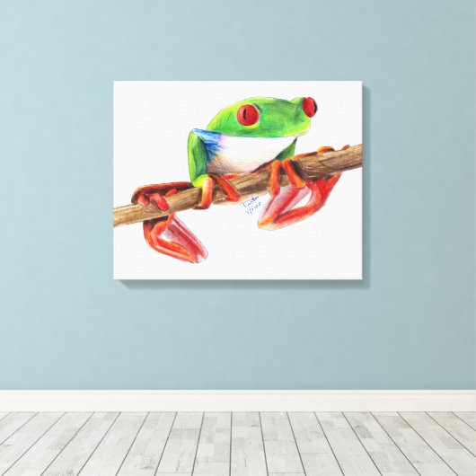 Treefrog boom kikker schattig dier illustratie tek canvas afdruk (Insitu (Houten vloer))