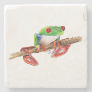 Treefrog boom kikker schattig dier illustratie tek stenen onderzetter
