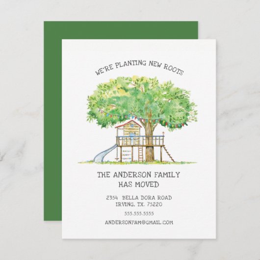 Treehouse Cute Family Moving Announge Aankondiging (Voorkant / Achterkant)
