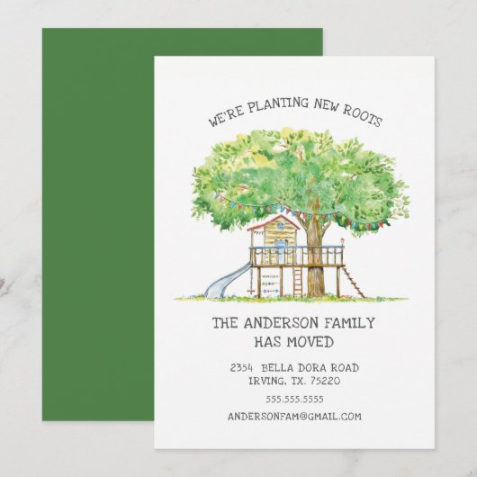 Treehouse Cute Family Moving Announge Aankondiging (Voorkant / Achterkant)