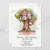 Treehouse girl party invitation kaart (Voorkant / Achterkant)