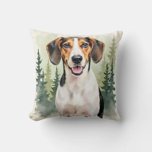 Treeing Walker Coonhound Aquarel Bos Kunst Kussen