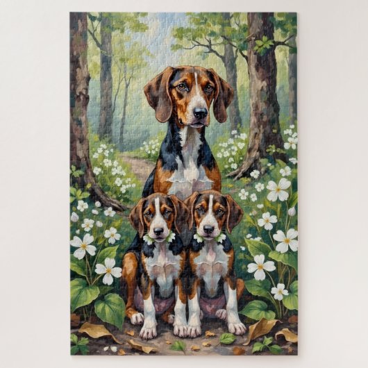 Treeing Walker Coonhound Bos Trillium Kunst Legpuzzel (Verticaal)