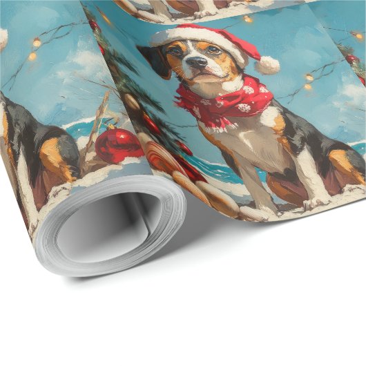 Treeing Walker Coonhound Christmas  Beach Cadeaupapier (Rol Hoek)