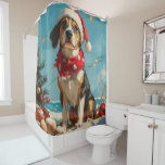 Treeing Walker Coonhound Christmas  Beach Douchegordijn<br><div class="desc">Breng de warmte van de feestdagen naar de kust met dit charmante, op vintages geïnspireerde ontwerp met een feestelijke hond die op een sereen strand zit. Met een klassieke vakantietoets van nostalgische tinten en kustvibes, vangt dit kunstwerk de magie van Kerstmis door het zee. Perfect voor het verspreiden van feestvreugde,...</div>