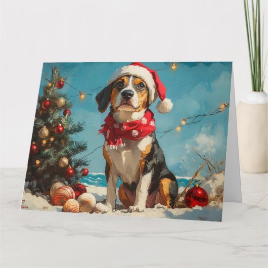 Treeing Walker Coonhound Christmas Beach Kaart (Voorkant)