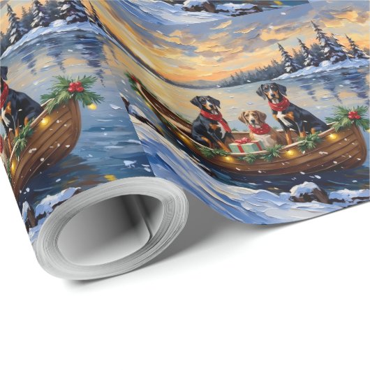 Treeing Walker Coonhound Christmas Boat Holiday Cadeaupapier (Rol Hoek)