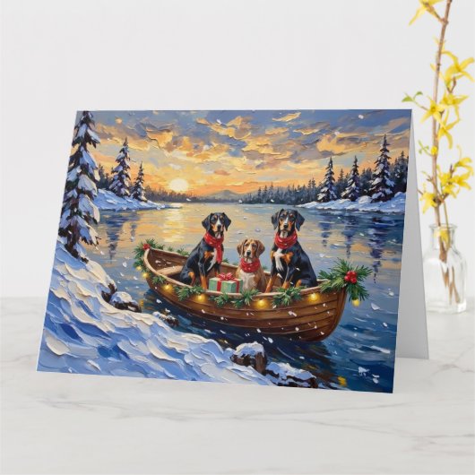Treeing Walker Coonhound Christmas Boat Holiday Kaart (Gele Bloem)