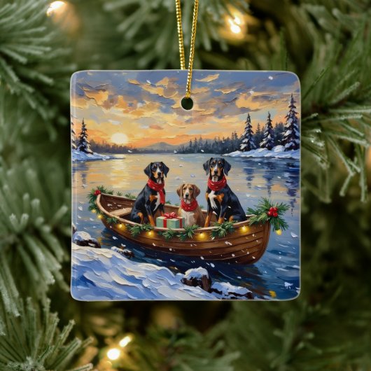 Treeing Walker Coonhound Christmas Boat Holiday Keramisch Ornament (Boom)