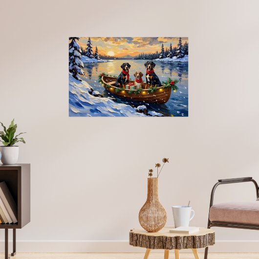 Treeing Walker Coonhound Christmas Boat Holiday Poster (Woonkamer 3)