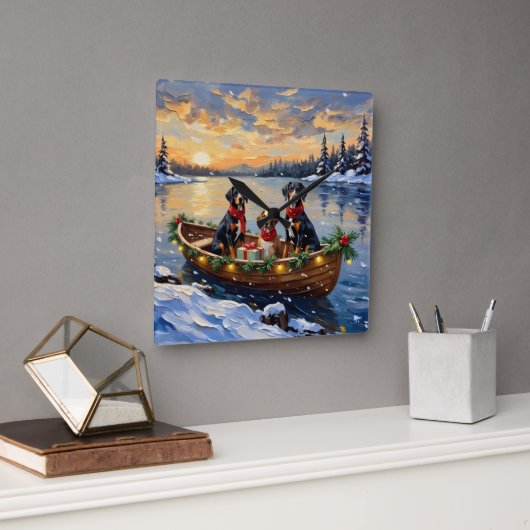 Treeing Walker Coonhound Christmas Boat Holiday Vierkante Klok (Kantoor)