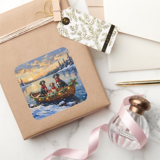 Treeing Walker Coonhound Christmas Boat Holiday Vierkante Sticker (Geschenken)